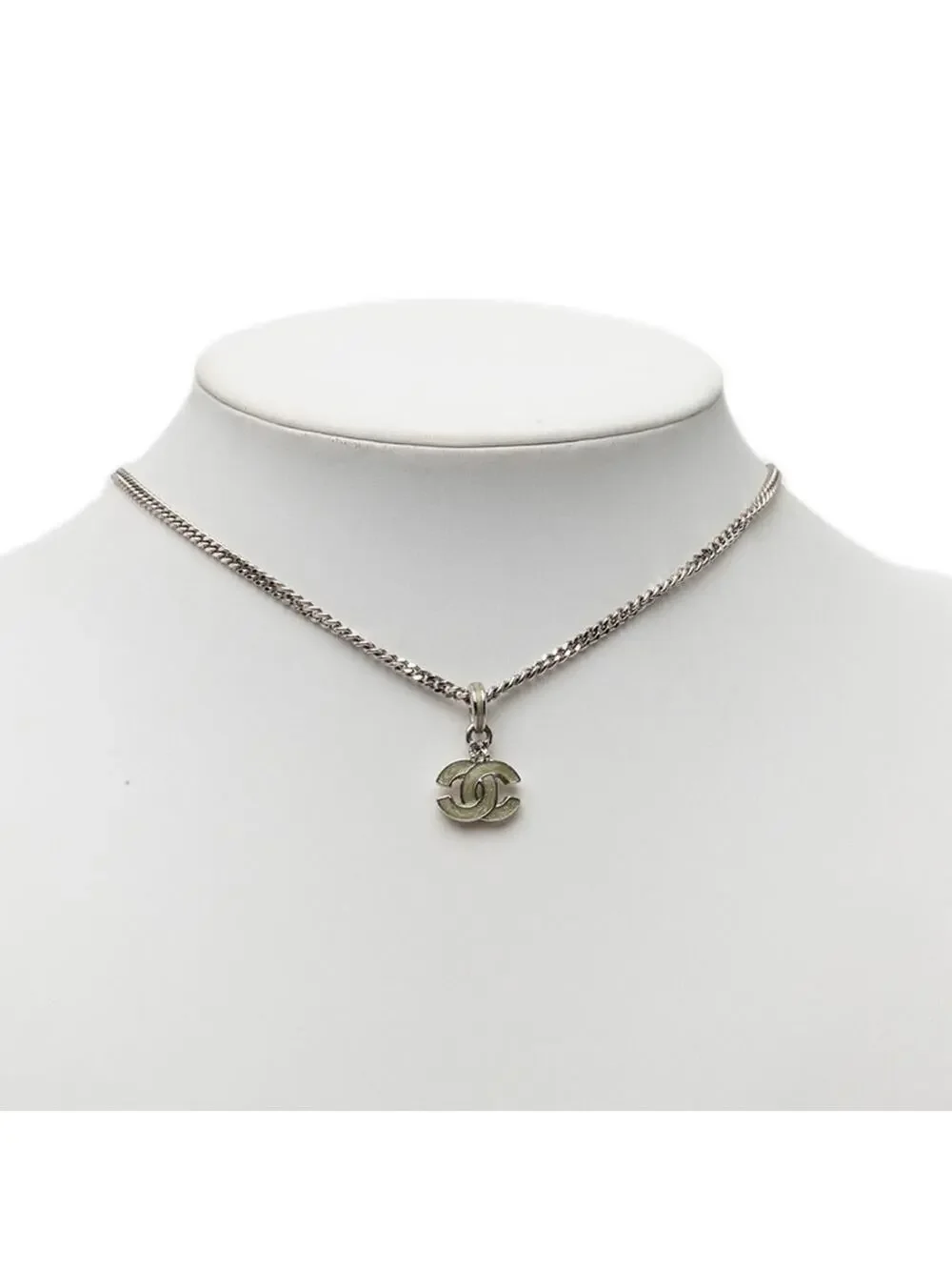 Chanel Cc Logo Pendant Necklace Silver- #327489C62B